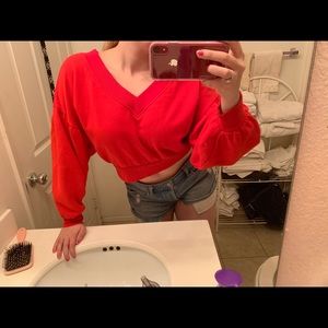 Red cropped lose sweater